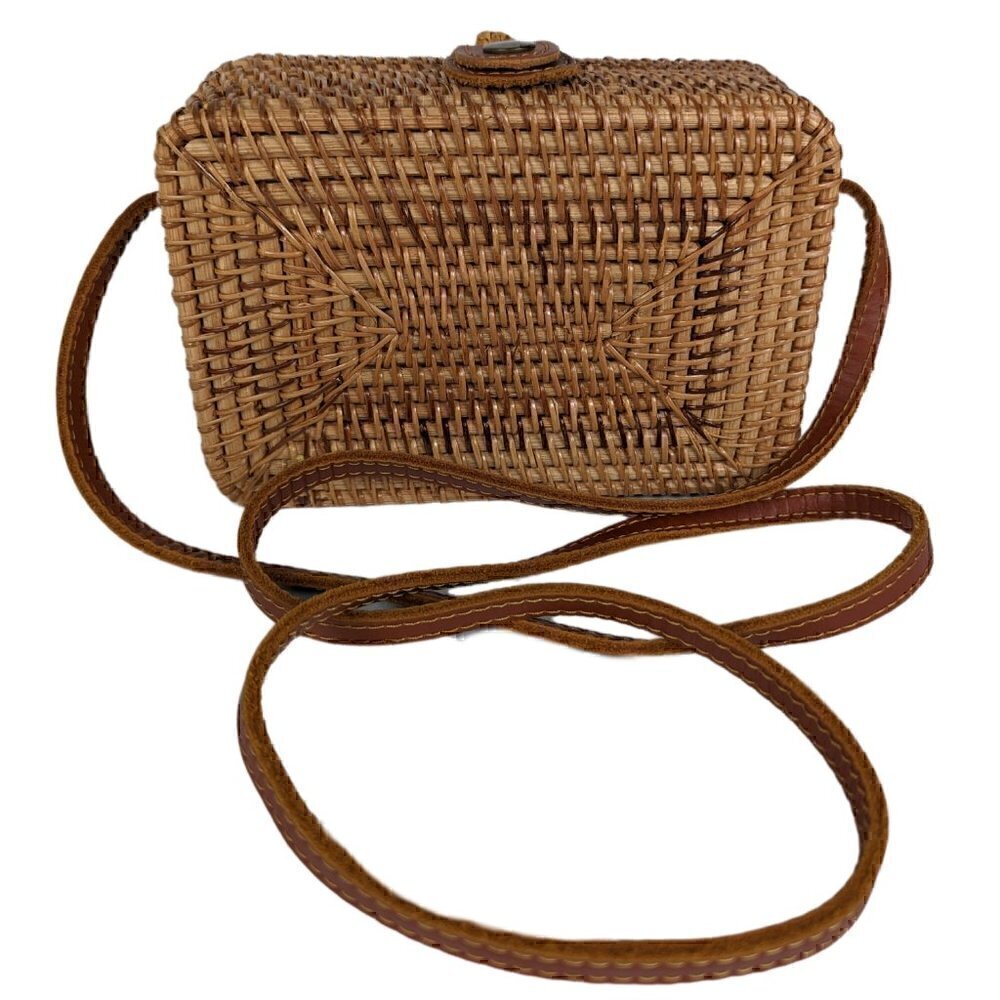 Rectangular Wicker Handbag With Leather Strap And… - image 2